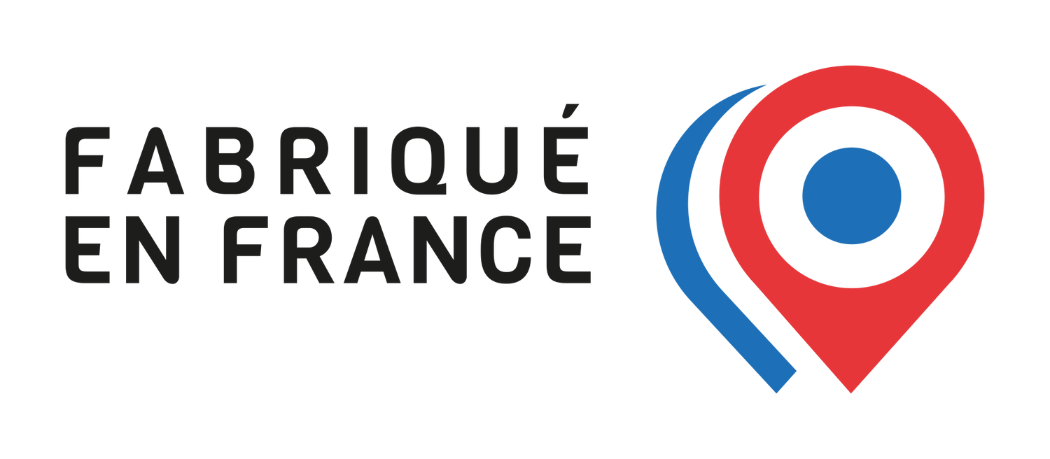 Logo fabriqué en France avec icône localisation bleu blanc rouge 