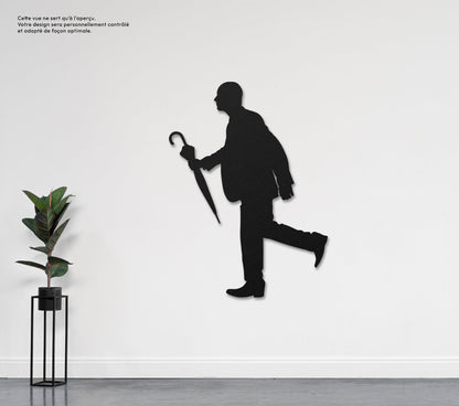 Homme qui court avec parapluie  Sculpture et art mural personnalisé