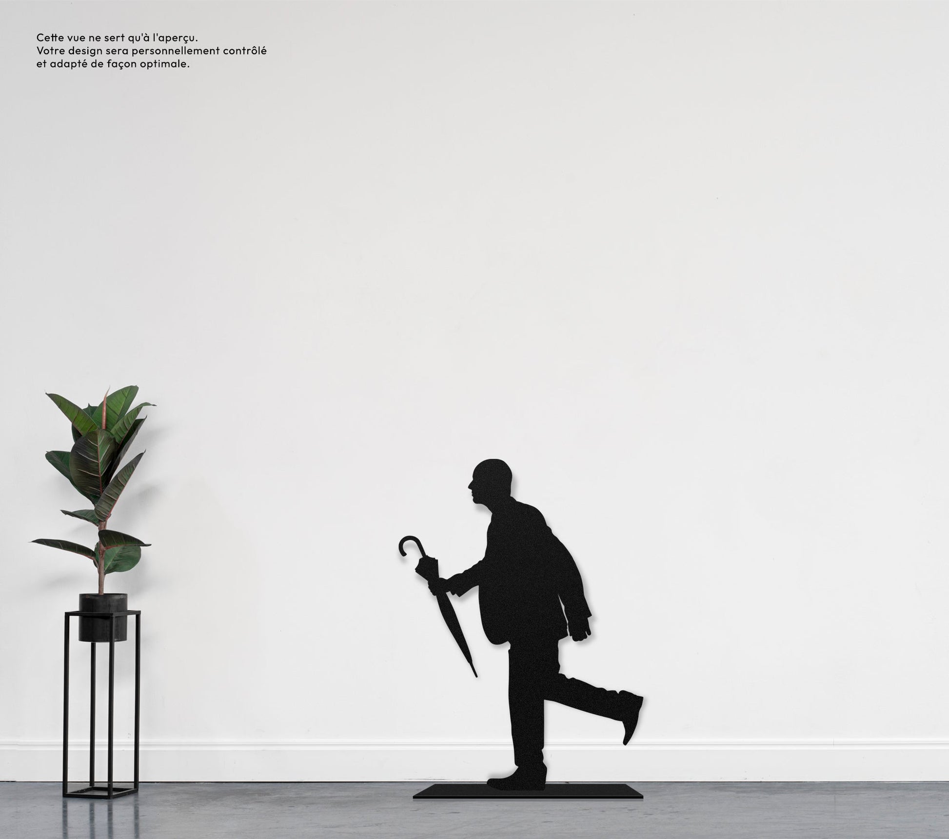 Homme qui court avec parapluie  Sculpture et art mural personnalisé