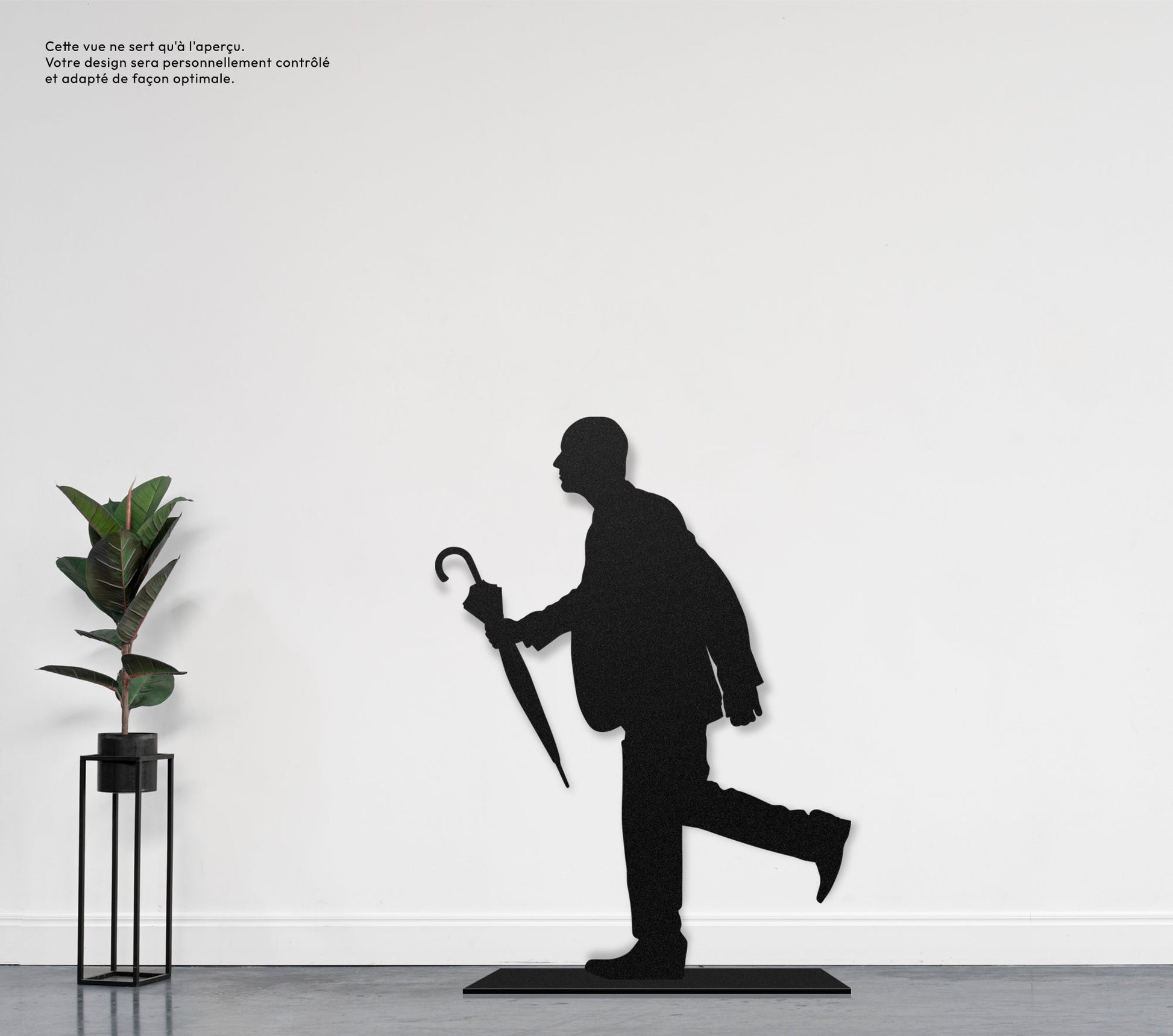 Homme qui court avec parapluie  Sculpture et art mural personnalisé